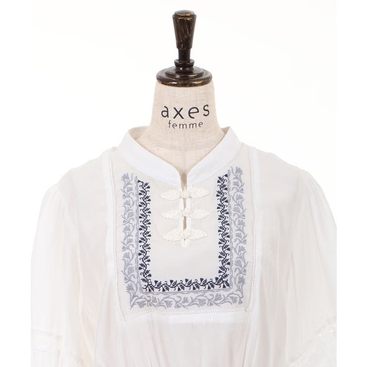 チャイナボタン×刺繍チュニ[品番：IGAW0000180]｜axes femme