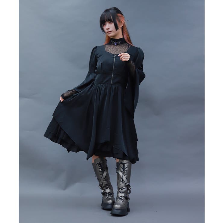 黒 | フレアスリーブイレヘムワンピース | axes femme