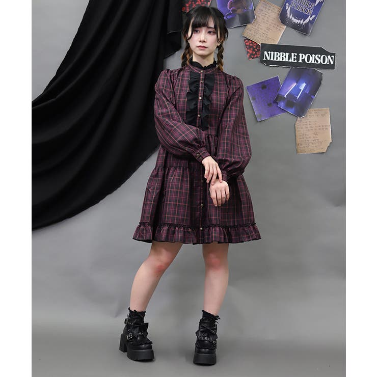 ピンク | チェックフリルシャツワンピース | axes femme