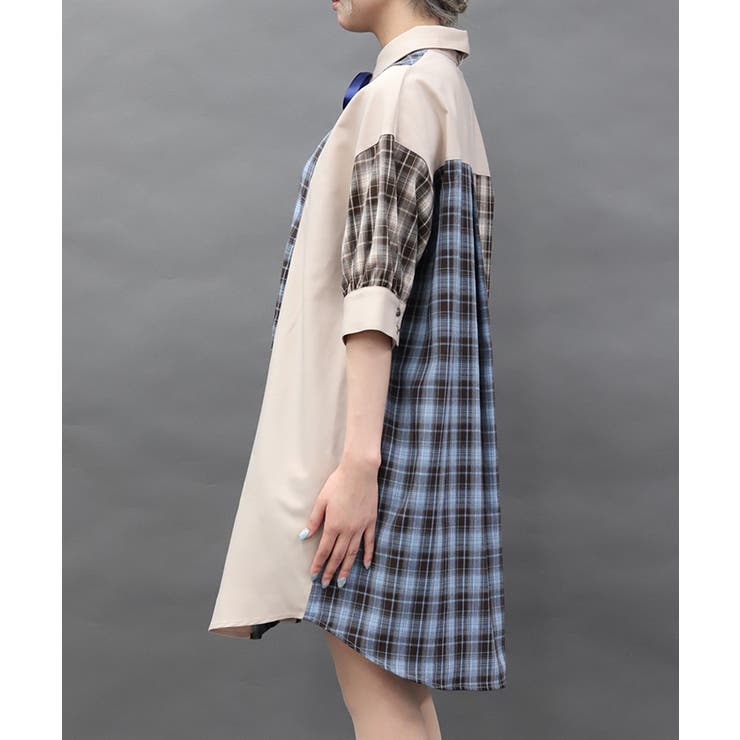チェックバイカラーシャツワンピース | axes femme | 詳細画像2 