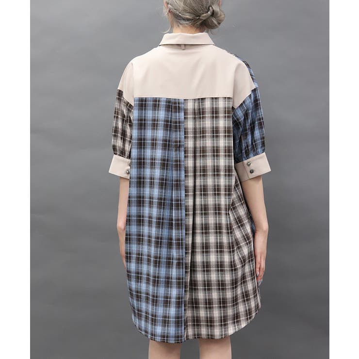 チェックバイカラーシャツワンピース | axes femme | 詳細画像3 
