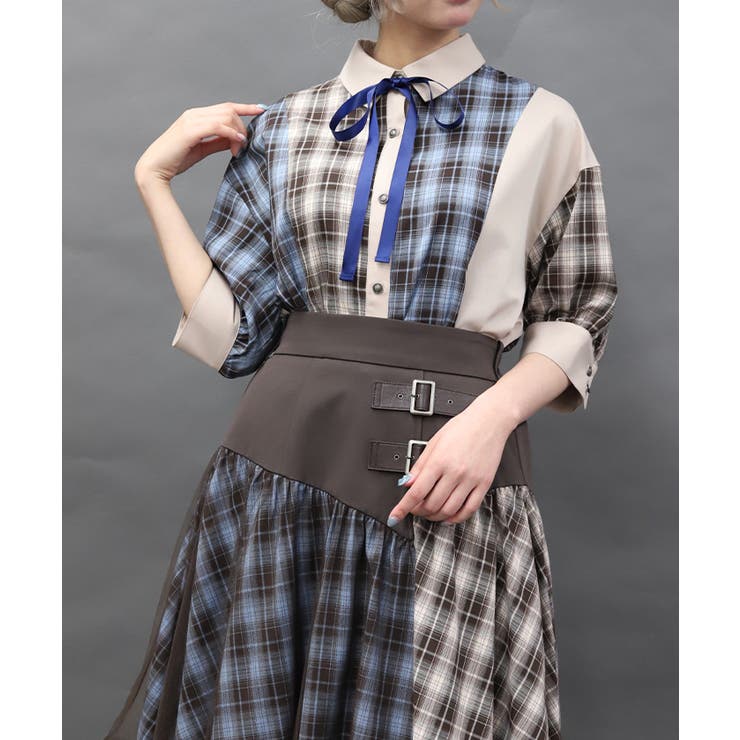 チェックバイカラーシャツワンピース | axes femme | 詳細画像4 