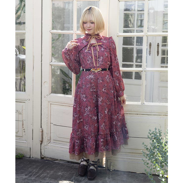 ワイン | アンブルローズ柄ワンピース | axes femme