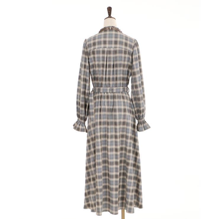 ✨美品✨プリーツプリーズ　ワンピース　チュニック　チェック　Aライン　七分袖 プリーツ切替チェック柄OP[品番：IGAW0000679]｜axes femme