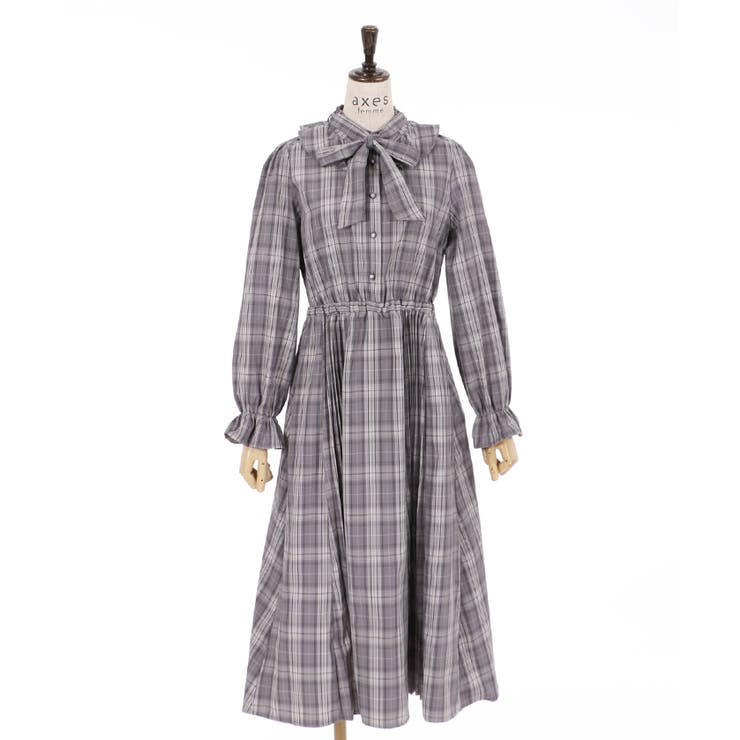 プリーツ切替チェック柄OP[品番：IGAW0001388]｜axes femme