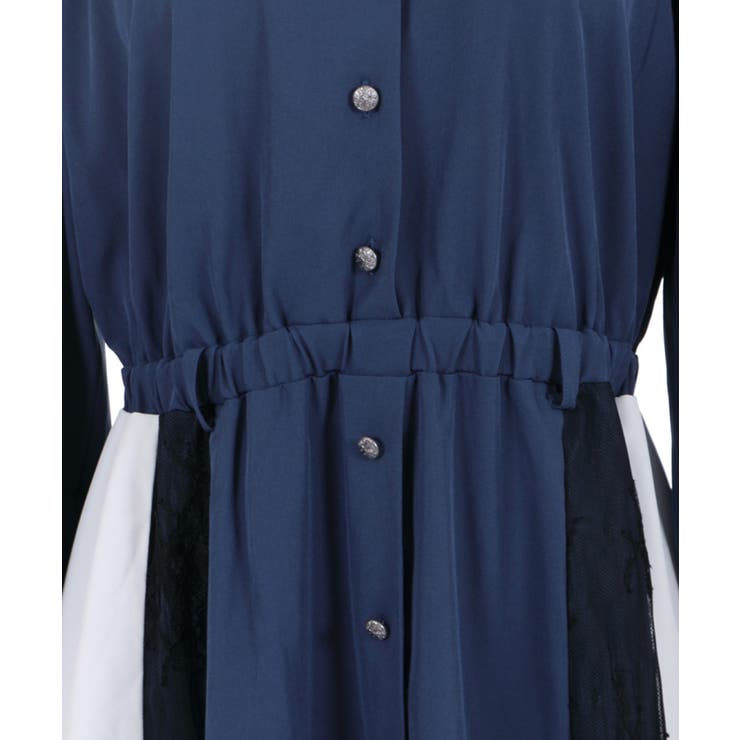 【美品】axes femme レース切替 シャーリング ワンピース M ブルー レース切替ワンピース[品番：IGAW0001880]｜axes femme
