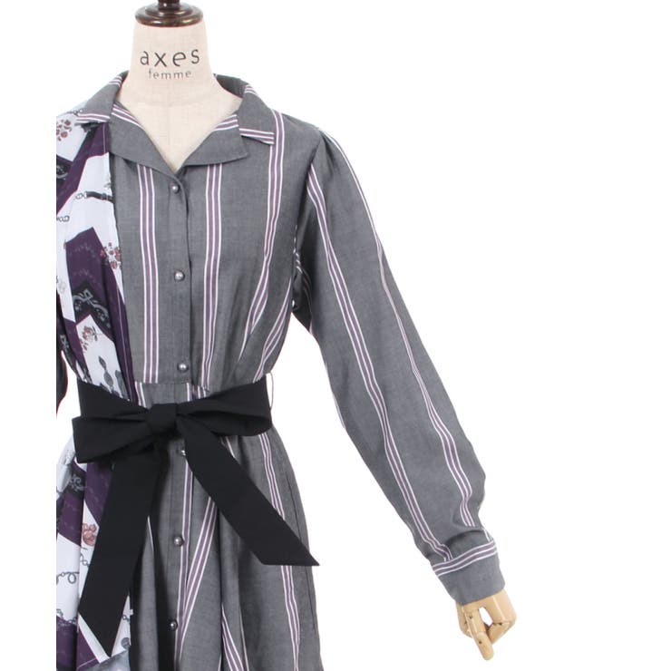 ★セール♪★BCBGMAXAZRIA Kristenスカーフヘムワンピ★ axes femme / スカーフ×レジメシャツワンピース 青 Y-24-11-12