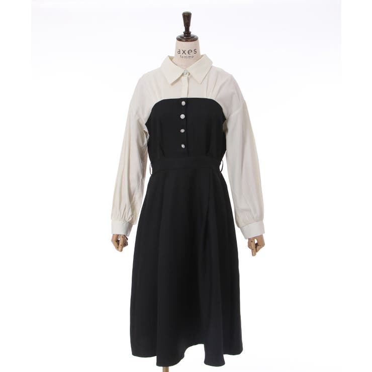 襟付ビスチェ切替ワンピース[品番：IGAW0003413]｜axes femme
