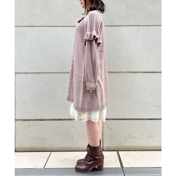 リボン付き袖フリルニットワンピース[品番：IGAW0004498]｜axes