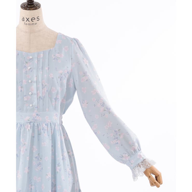 Axes femme 水色 花柄 長袖 ティアードワンピース SAKURAティアードワンピース[品番：IGAW0004620]｜axes
