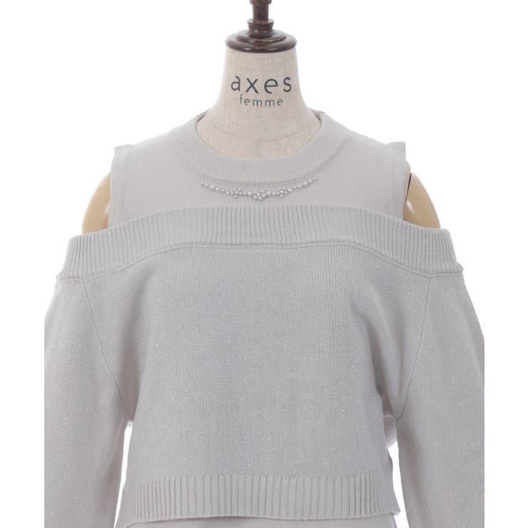 axes ニットセーターワンピースなど ラメカーデ×ニットワンピースセット[品番：IGAW0005826]｜axes