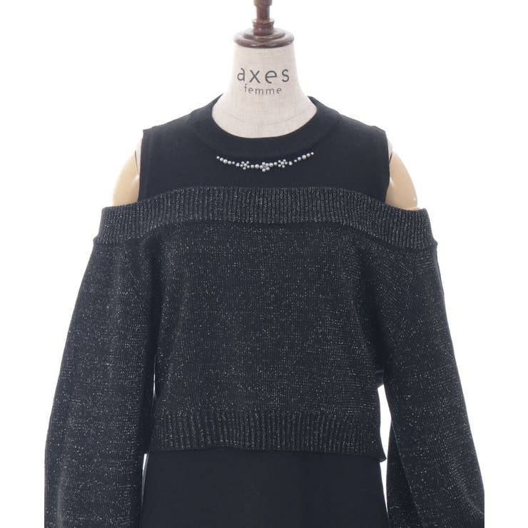 ラメカーデ×ニットワンピースセット[品番：IGAW0005826]｜axes
