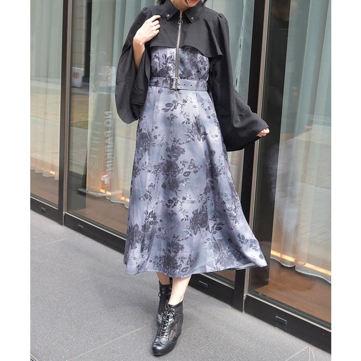 グレー | 蝶々×花柄ジップワンピース | axes femme