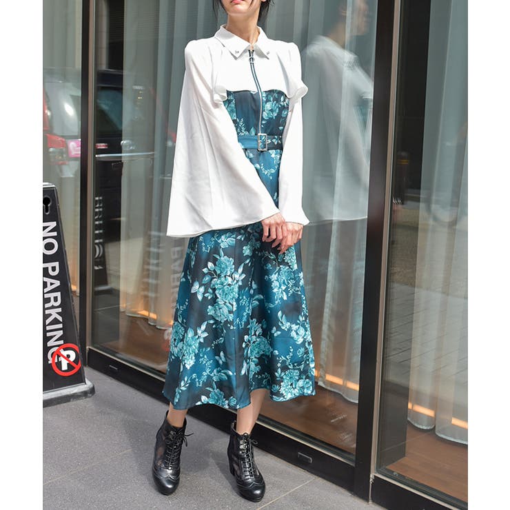 蝶々×花柄ジップワンピース[品番：IGAW0006863]｜axes femme