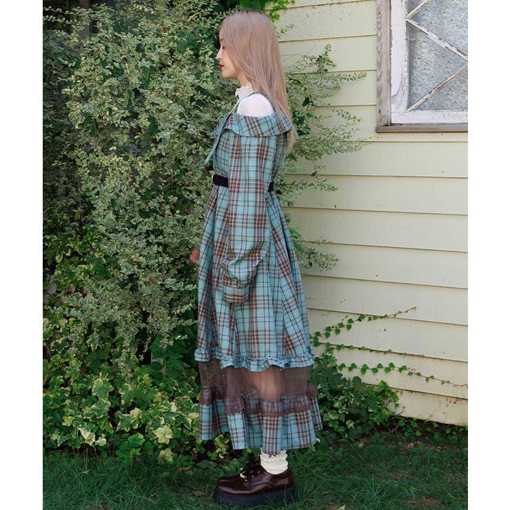 タータンチェック肩開ワンピース[品番：IGAW0006971]｜axes