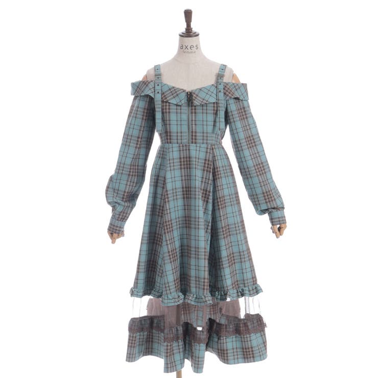 タータンチェック肩開ワンピース | axes femme | 詳細画像24 