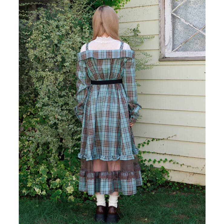 タータンチェック肩開ワンピース[品番：IGAW0006971]｜axes femme