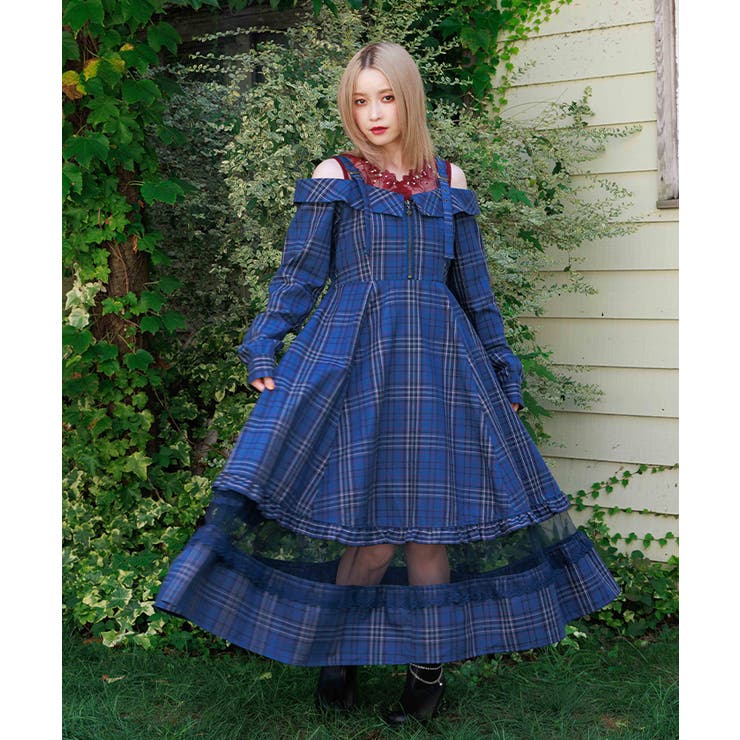 タータンチェック肩開ワンピース | axes femme | 詳細画像8 