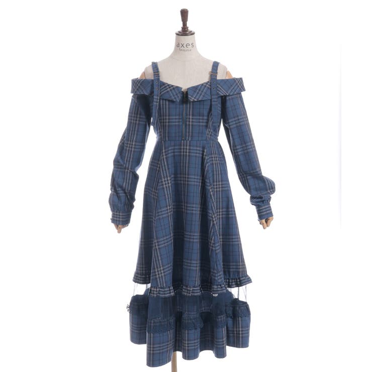 タータンチェック肩開ワンピース[品番：IGAW0006971]｜axes femme
