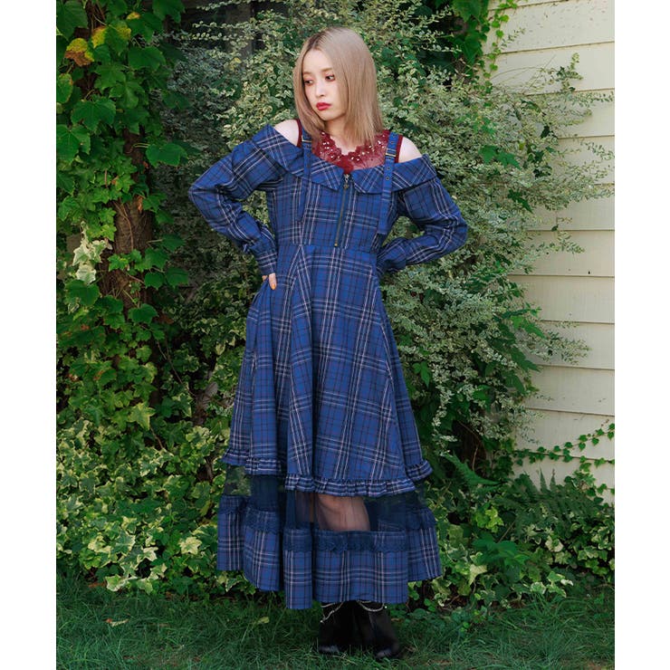 モユル アシンメトリックチェック柄ワンピース チェック柄ファッション 乙女心くすぐるチェック柄ワンピース