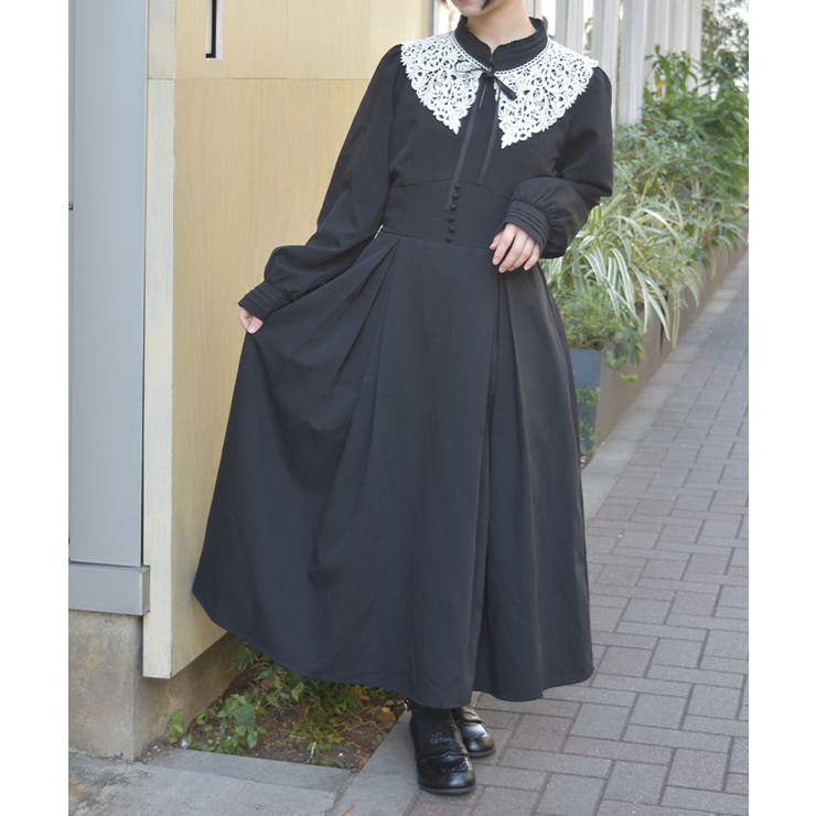 黒 | 付け襟付ハイウエストワンピース | axes femme