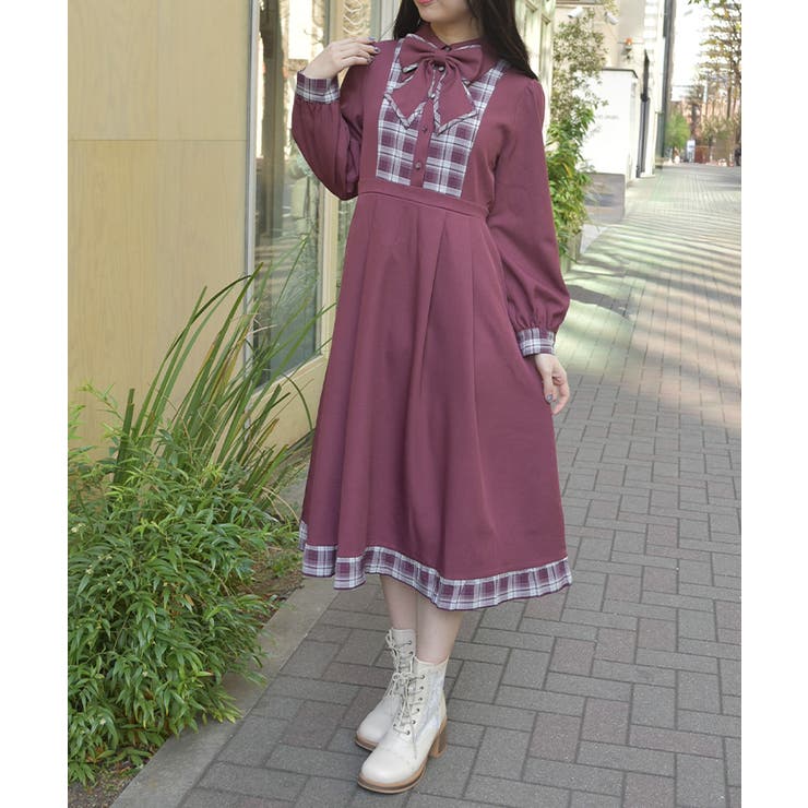 ピンク | チェック切替シャツワンピース | axes femme