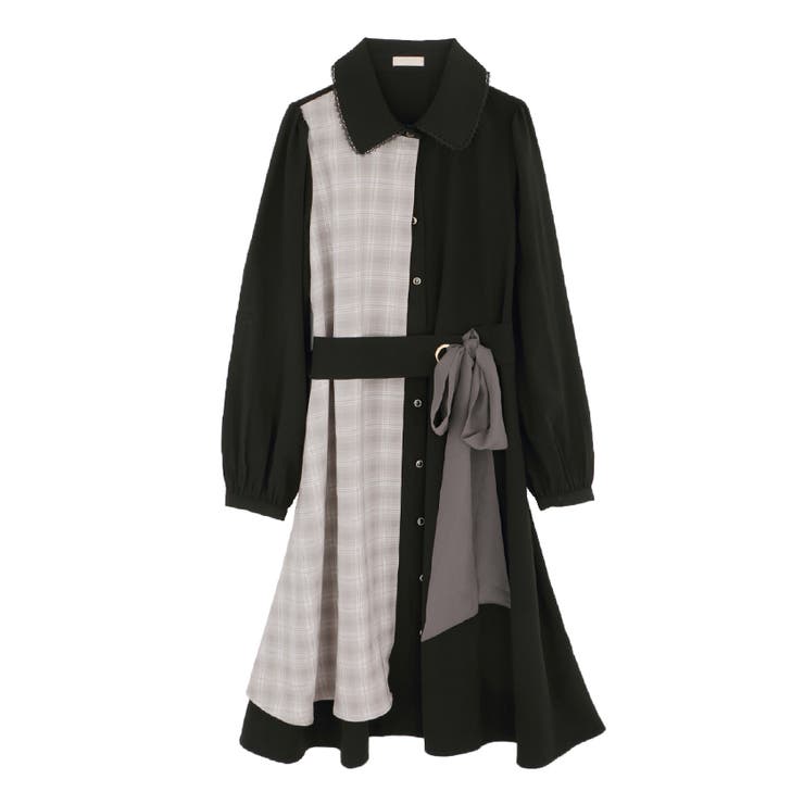 【axes femme】新品未使用バイカラーコート　L  黒アイボリー　姫系 起毛チェックバイカラーワンピース[品番：IGAW0005822]｜axes