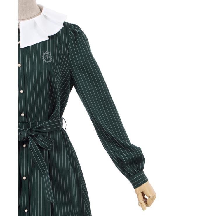 Cider◆襟◆ストライプ◆プリーツシャツ◆ミニワンピ[送料込] プリーツ襟ストライプOP[品番：IGAW0003018]｜axes femme
