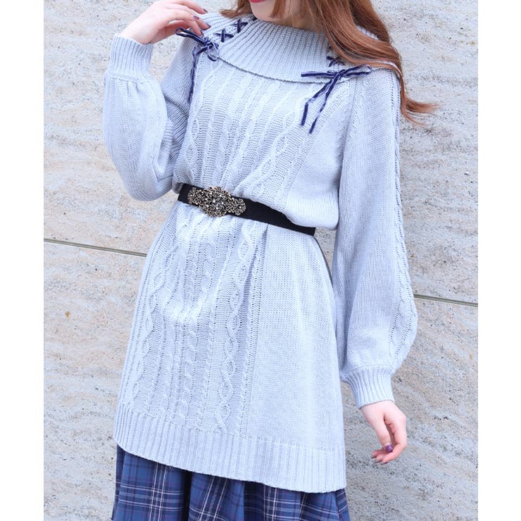 グレー | レースアップニットチュニック | axes femme