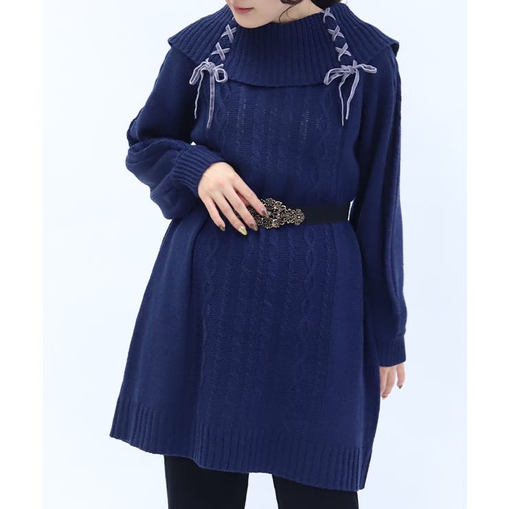 紺 | レースアップニットチュニック | axes femme