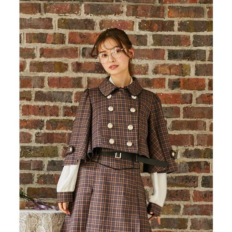 ブラウン ケープコート ダブルボタン ダブルボタンケープジャケット[品番：IGAW0003917]｜axes femme