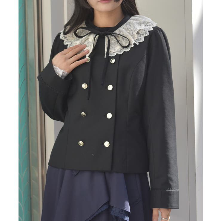 黒 | レース襟ノーカラージャケット | axes femme