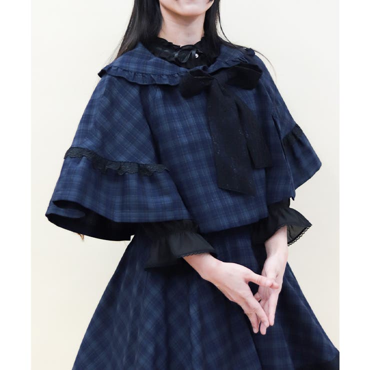 ブルー | レース重ねリボンタイ付ケープ | axes femme