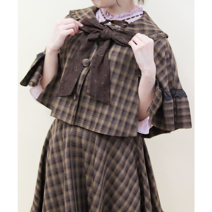 茶 | レース重ねリボンタイ付ケープ | axes femme