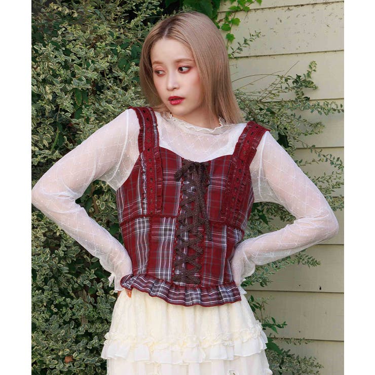 ワイン | タータンチェック編上ビスチェ | axes femme