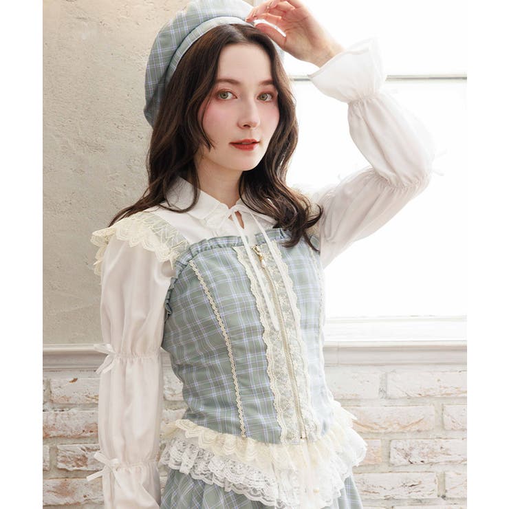 チェックレースフリルビスチェ | axes femme | 詳細画像4 