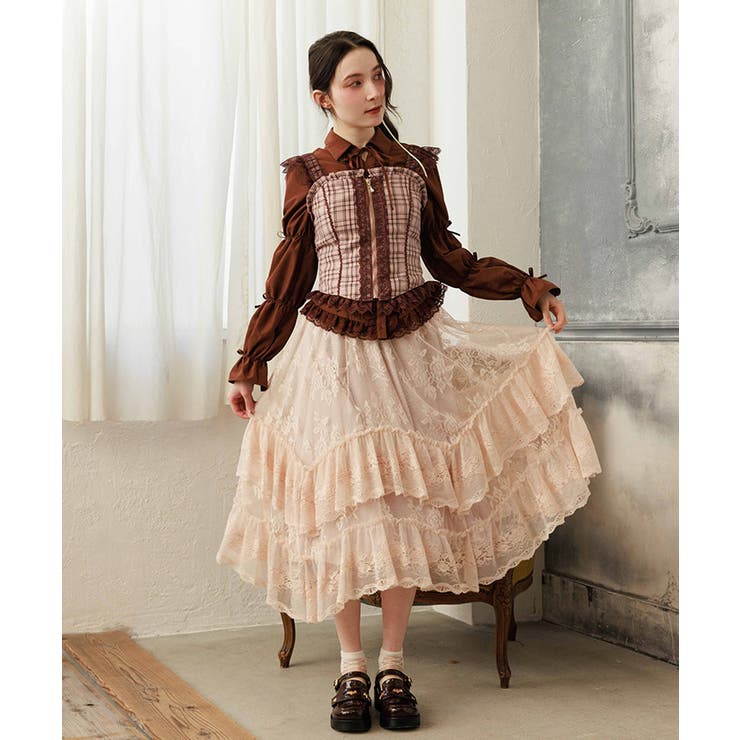 チェックレースフリルビスチェ | axes femme | 詳細画像6 