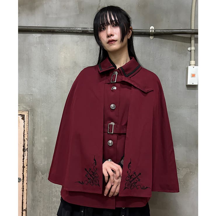 ワイン | クロス刺繍ケープコート | axes femme