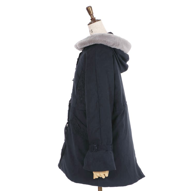695【美品】axes femme アクシーズファム コート フリル 黒 L