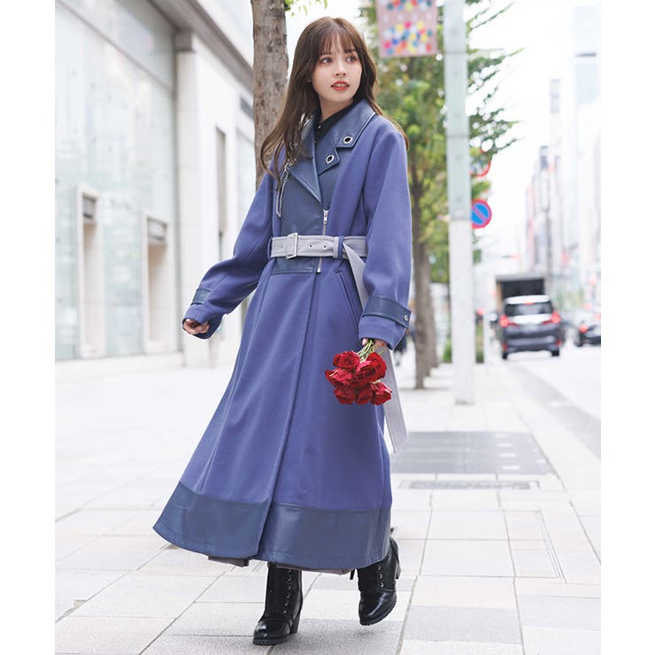 チェーン付異素材切替コート | axes femme | 詳細画像1 