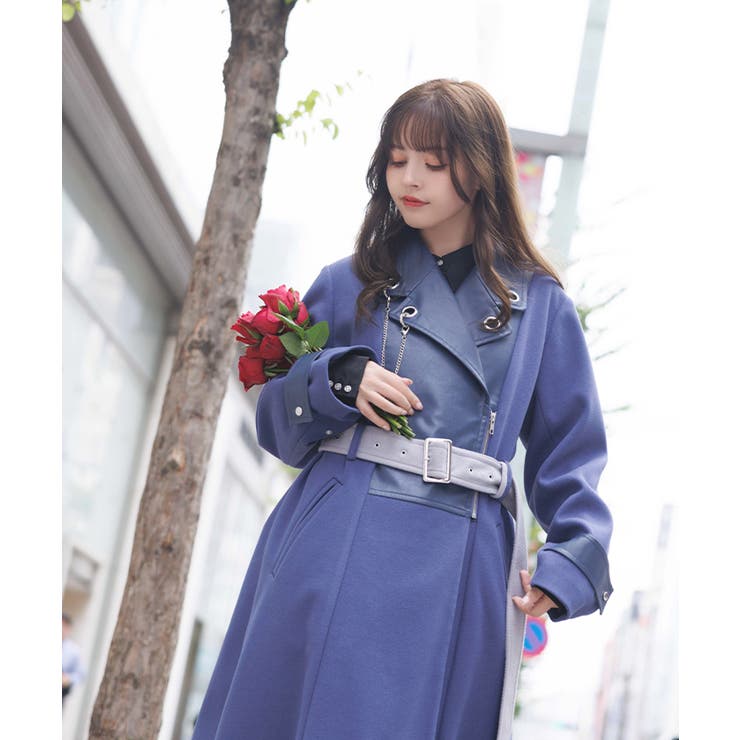 チェーン付異素材切替コート | axes femme | 詳細画像6 