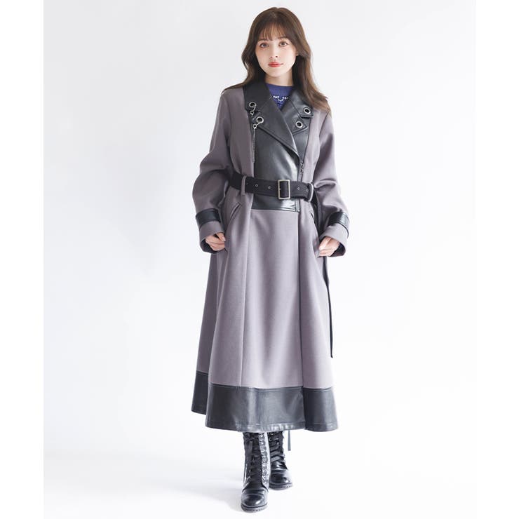 チェーン付異素材切替コート | axes femme | 詳細画像9 