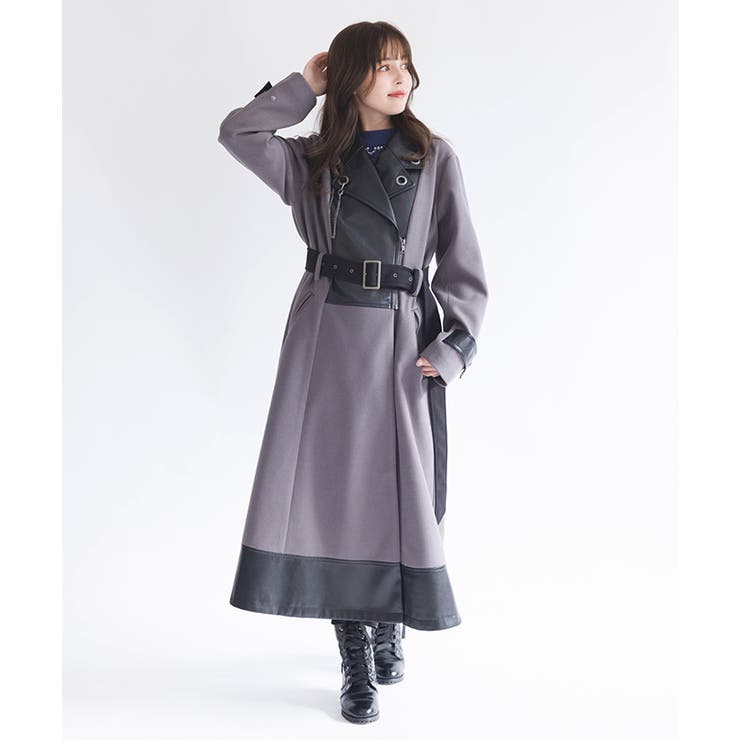 チャコール | チェーン付異素材切替コート | axes femme