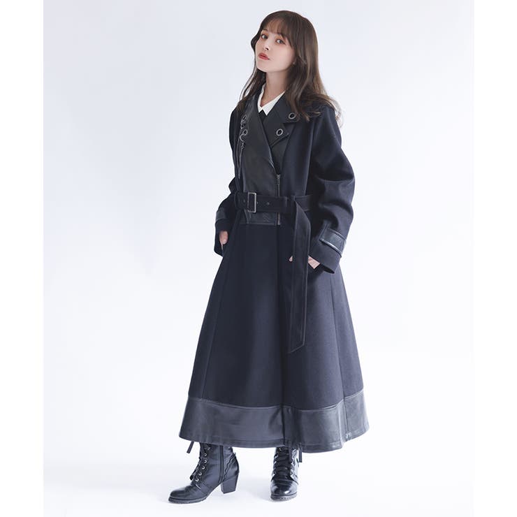 黒 | チェーン付異素材切替コート | axes femme