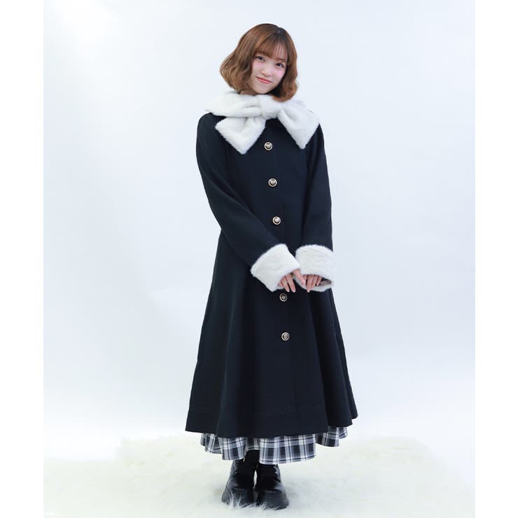 黒 | ファーティペ付ロングコート | axes femme