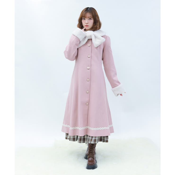 ピンク | ファーティペ付ロングコート | axes femme