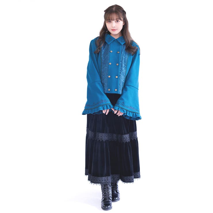 刺繍入ジャカード切替コート | axes femme | 詳細画像10 