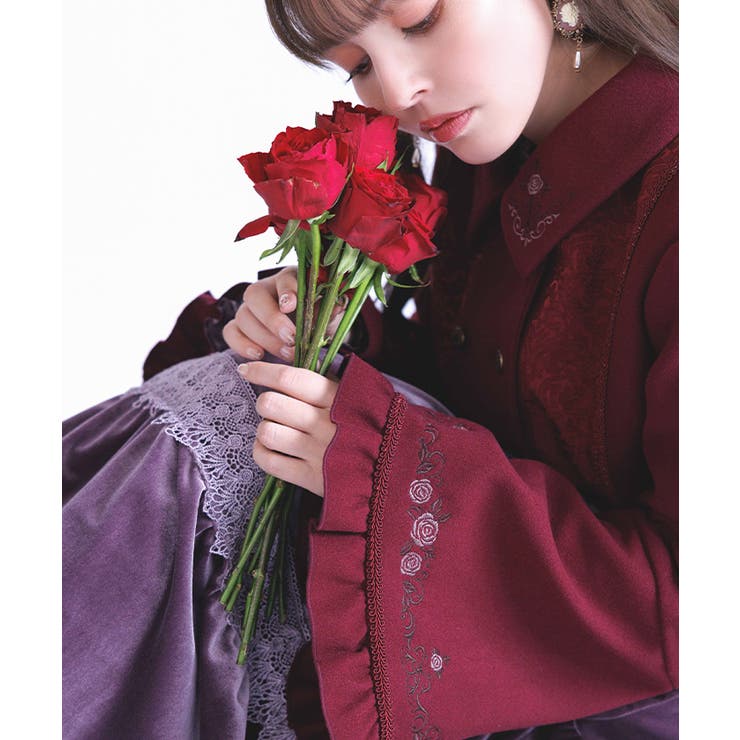 刺繍入ジャカード切替コート | axes femme | 詳細画像14 