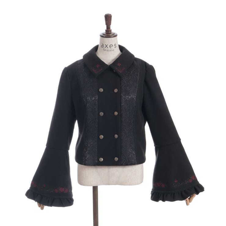 刺繍入ジャカード切替コート | axes femme | 詳細画像21 