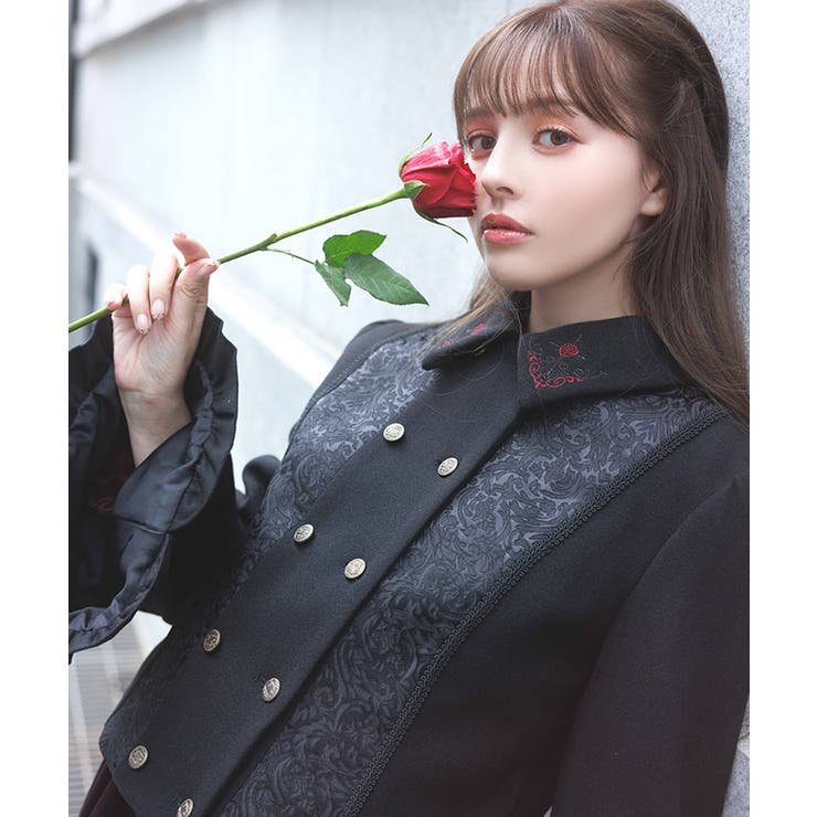 刺繍入ジャカード切替コート | axes femme | 詳細画像6 